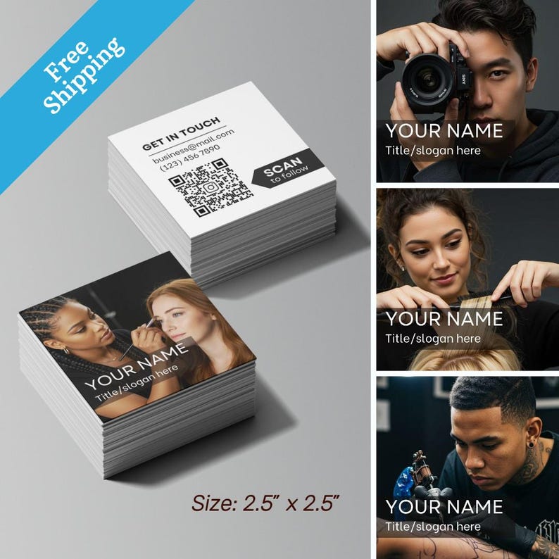 Matte finish photo square black business card with soft texture, ideal for branding and business photos