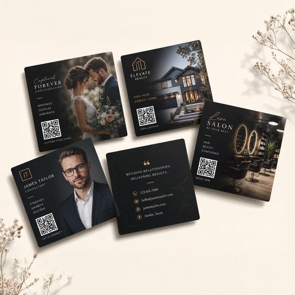 Square Business Cards with QR Code - Custom Business Cards Printed for Small Businesses and Artists - Matte & Glossy