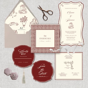 Rote Hochzeitseinladung Hochzeitseinladung Set Elegantes Hochzeitseinladungs-Set Französisches Hochzeitseinladungs-Set Elegantes Hochzeitseinladungs-Set