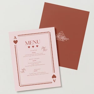 Glück in der Liebe MENÜ Junggesellinnenabschied Menü Galentines Party-Dekoration Menüvorlage Bögen Baby-Dusche-Menü Valentinstag-Menü