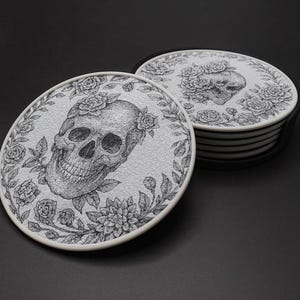Floral Skull Stackable Coasters – Día de los Muertos Inspired