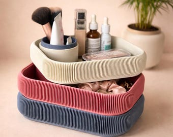 Modern Makeup Organizer • Stackable Vanity Caddy • Minimal Bathroom & Desk Storage
