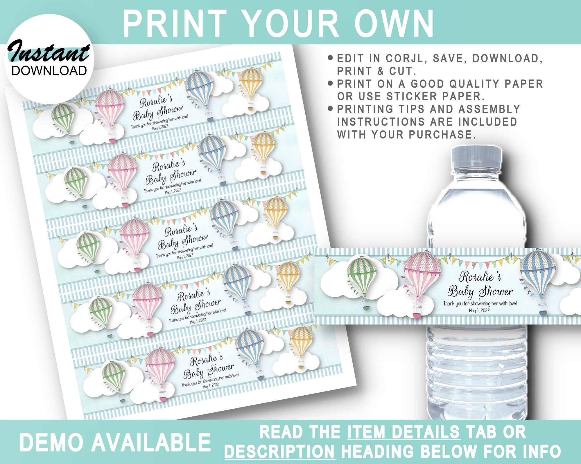PRINTABLE Water Bottle Labels Printable Pastel Colors Hot | Etsy