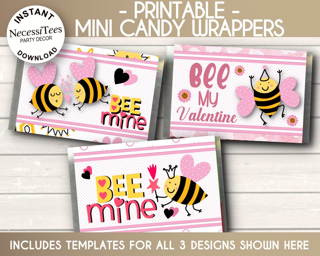 PRINTABLE Mini Candy Wrappers Party Favors Happy Valentines, Bee Mine ...