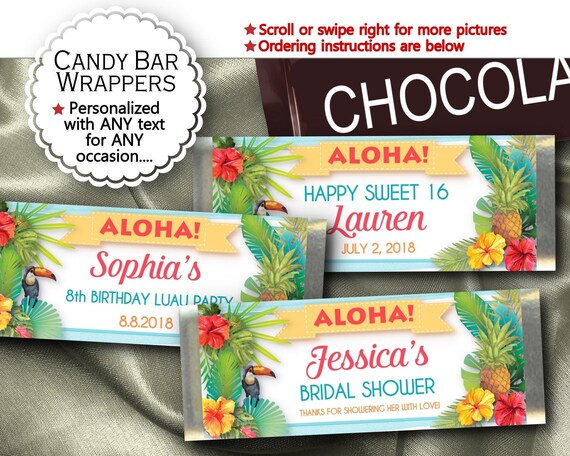 Candy Bar Wrappers, Party Favors, Hawaiian, Tropical, Hibiscus Flowers, Pineapple, Luau, Pool Party, Summer, Bridal, Baby Shower, Wedding Il_570xn