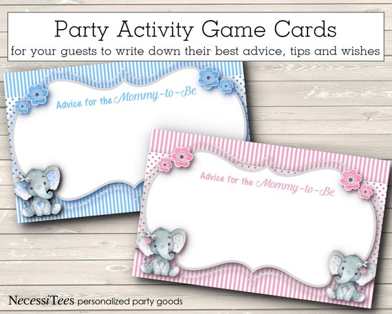 Mommy to Be Advice Cards, Tips for a New Mom, Baby Elephants, Pink, Blue, Baby Shower, Shower Activity Game Card, Party Game Il_570xn