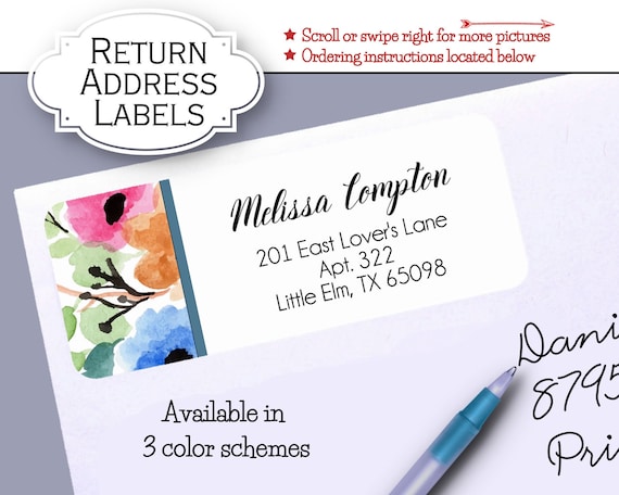 Return Address Labels, Spring Flowers, Florals, Roses, Daisies, In 3 Color Choices, Pink, Blue, Yellow, 30 Labels to the Sheet Il_570xn