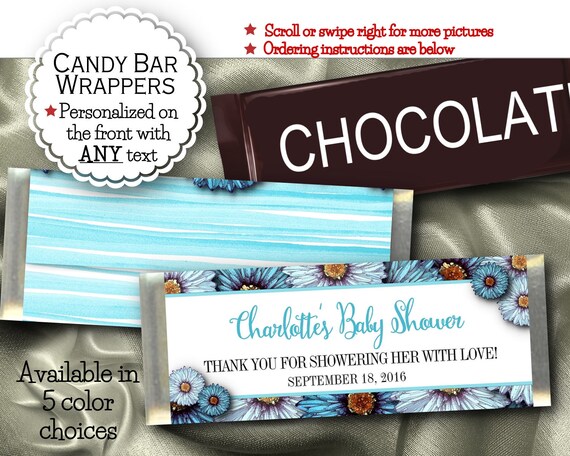 Candy Bar Wrappers, In 5 Colors, Wedding Favors, Baby or Bridal Shower, Birthday, Wedding, Engagement, Quinceanera, Floral, Daisies, Mums Il_570xn