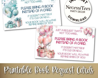 PRINTABLE  Book Request Insert Cards | Baby Shower | Balloons Theme | Pastel Pink & Blue Colors | Instant Download