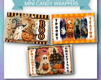 PRINTABLE Mini Candy Wrapper Templates | Party Favors | Halloween | Spooky Ghosts, Pumpkins | PDFs | Instant Download