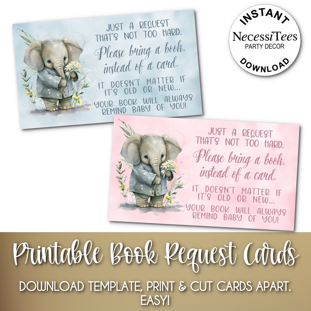 PRINTABLE Book Request Insert Cards Baby Shower Baby Elephant Theme ...