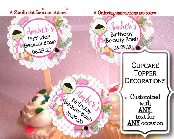 Cupcake Topper Decorations, Birthday, Bridal Party, Bachelorette Party, Slumber Sleepover Party, Spa Day, Beauty Party, Pink, Flowers Il_570xn