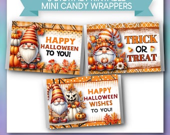 PRINTABLE Mini Candy Wrapper Templates | Party Favors | Halloween | Fall Gnomes, Pumpkins, Leaves | PDFs | Instant Download