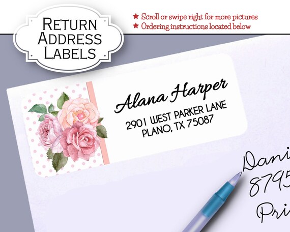 Return Address Labels, Bridal Shower, Birthday, Baby Shower, Pink Roses, Florals, Flowers, Pink, Coral, Mauve, 30 Labels per Sheet Il_570xn