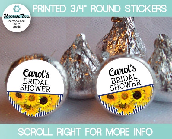 PRINTED 3/4 Inch Candy Stickers, Baby Shower, Bridal Shower, Birthday, Wedding, Sunflowers, Navy & Yellow Color Scheme, Sheet of 108 Il_570xn