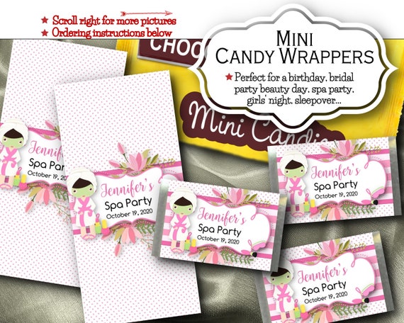 Mini Candy Wrappers, Spa Beauty Party, Bridal Shower, Birthday, Sleepover, Bachelorette Party, Girls Night Out, Pink Color Scheme Il_570xn