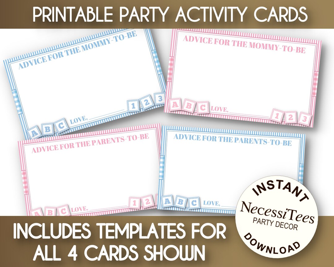 PRINTABLE Mommy to Be Advice Cards Baby Shower Game Card - Etsy