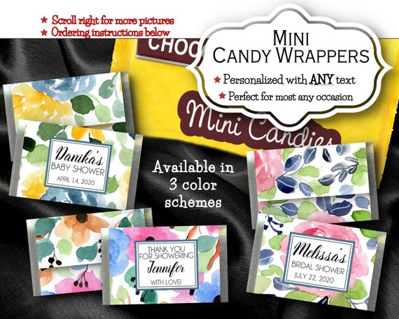 Miniature Candy Wrappers, Baby Shower, Bridal Shower, Birthday, Wedding, Engagement, Quinceanera, Floral, Spring Flowers, 3 Color Choices Il_570xn