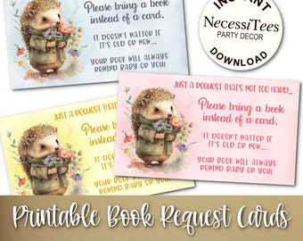 PRINTABLE  Book Request Insert Cards | Baby Shower | Baby Hedgehog Theme | Pastel Pink, Yellow & Blue Colors | Instant Download