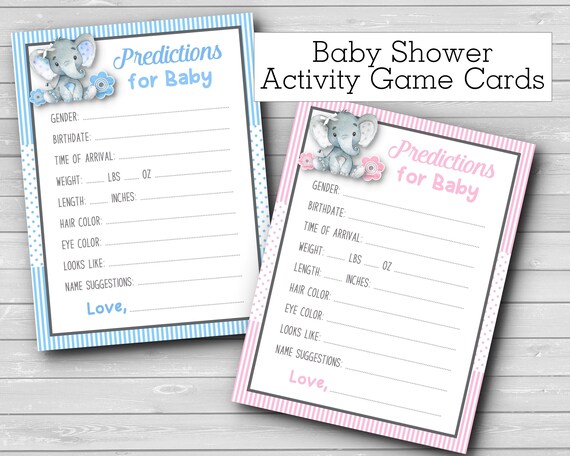 Prediction Party Game Cards, Baby Shower Activity, Party Game Card, Guessing Game Cards, Baby Elephants, Pink, Blue Il_570xn
