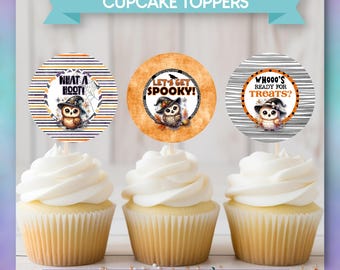 PRINTABLE Cupcake Decorations Template | Halloween Theme | Spooky Halloween Owls  |  PDF | Instant Download