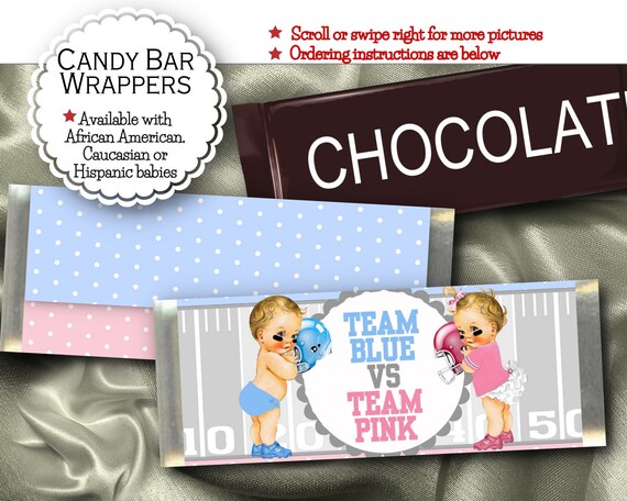 Candy Bar Wrappers, Favors, Baby Football Players, Football Helmets, Gender Reveal Party, Baby Shower, African American, Caucasian, Hispanic Il_570xn