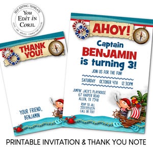 Pirate Birthday Invitation & Thank You Card: You Edit in Corjl