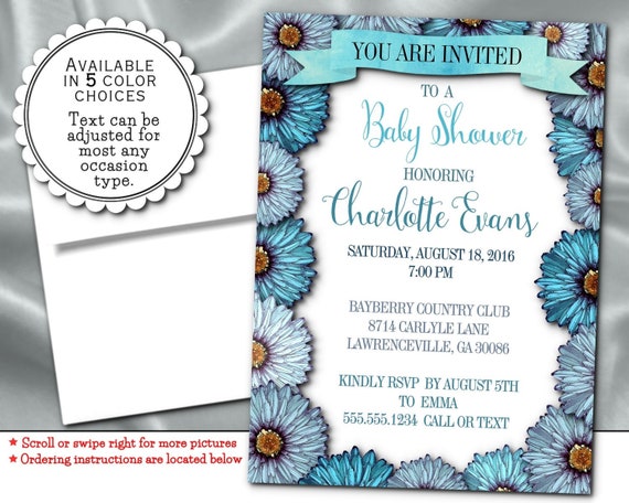 Party Invitations In 5 Colors Bridal Or Baby Shower Birthday