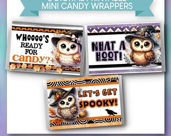 PRINTABLE Mini Candy Wrapper Templates | Party Favors | Halloween | Spooky Halloween Owls | PDFs | Instant Download