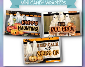 PRINTABLE Mini Candy Wrapper Templates | Party Favors | Halloween | Spooky Ghosts | PDFs | Instant Download
