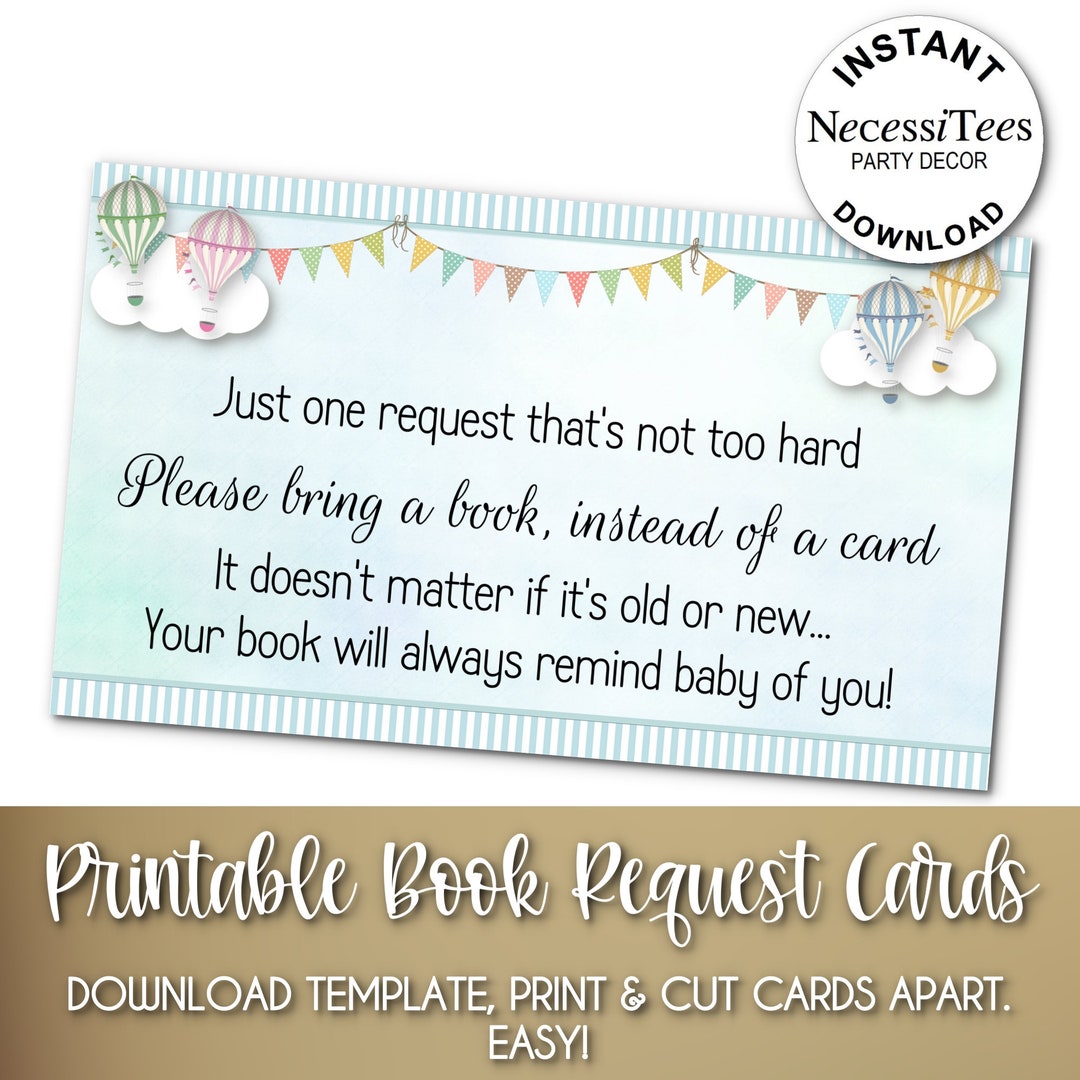PRINTABLE Book Request Insert Cards, Baby Shower, Hot Air Balloons ...
