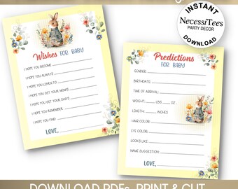PRINTABLE Baby Shower Party Games | Baby Rabbit Theme | Shower Activity | Predictions for Baby | Wishes for Baby | Pastel Yellow