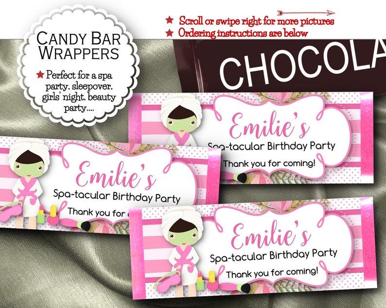 Girls Night Out Bridal Shower Slumber Party Spa Beauty Party Candy Bar Wrappers Bachelorette Party Pink Colors Birthday Party