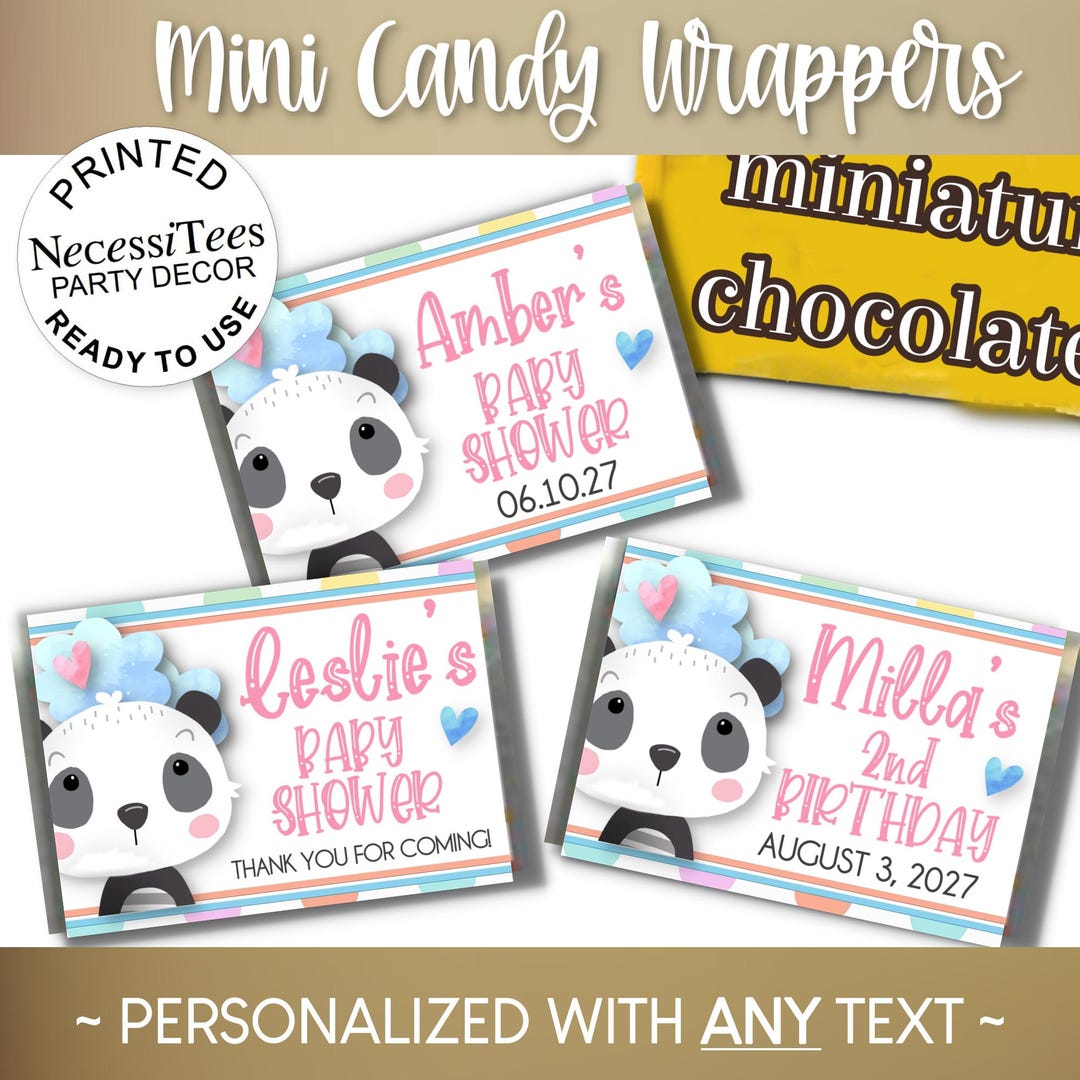 PRINTED Mini Candy Wrapper | Candy Favor Labels | Baby Panda Bear Theme ...