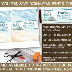 PRINTABLE Candy Bar Wrapper Template, Beach Theme, Sea Horse, Shells ...
