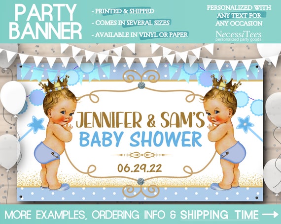 Vinyl or Paper Baby Shower Banner, In 4 Sizes, Little Prince Babies, Crown, Tiara, Royal, Pastel Blue, Baby Shower, Birthday Party, Backdrop Il_570xn