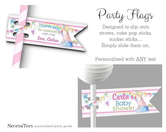 Flags for Straws, Cake Pop or Sucker Sticks, Unicorns & Rainbows, Pastel Colors, Birthday, Baby Showe Il_570xn