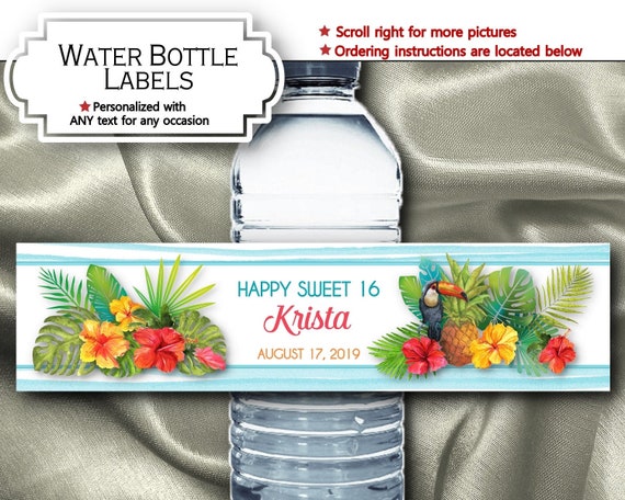 Water Bottle Labels, Waterproof Peel & Stick, Hawaiian, Tropical, Hibiscus Flowers, Luau, Pool Party, Summer, Bridal, Baby Shower, Wedding Il_570xn