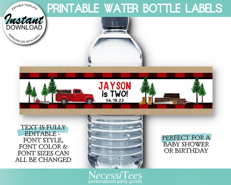 PRINTABLE Water Bottle Labels Printable Lumberjack Theme | Etsy UK