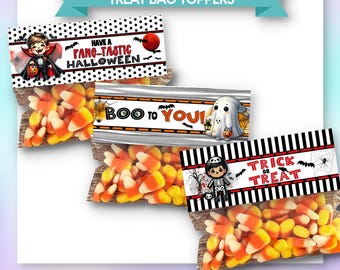 Treat Bag Toppers | Halloween Theme | Ghost, Dracula, Skeleton | Orange, Black, Red | 3 PDFs | Instant Download