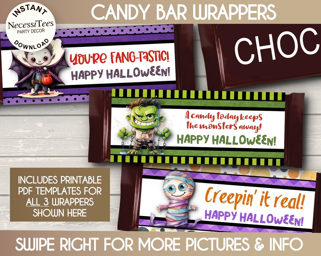 PRINTABLE Candy Bar Wrapper Templates Halloween Mummy, Dracula ...