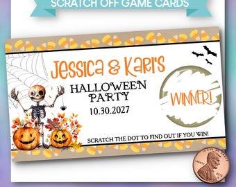 Halloween Scratch Off Game Cards: Skeleton & Pumpkins Party Favors - Comes in sets of 10 cards