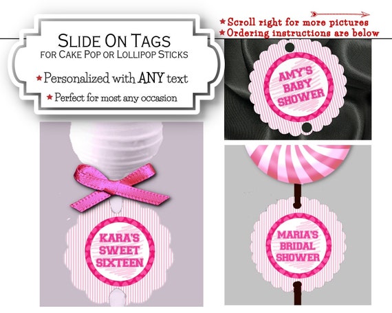Cake Pop Tags, Sucker or Lollipop Tags, Bridal Shower, Bachelorette Party, Baby Shower, Birthday, Pink & Hot Pink, Pink Strips, Hearts Il_570xn