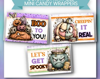 PRINTABLE Mini Candy Wrapper Templates | Party Favors | Halloween | Spooky Pumpkins | PDFs | Instant Download