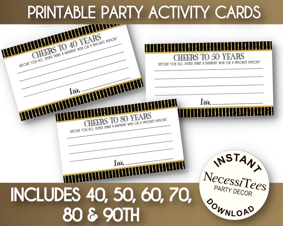 PRINTABLE Birthday Wishes &amp; Memories Cards, Party Activity Game Card ...