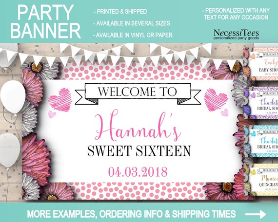 Vinyl Or Paper Party Banner, In 4 Sizes, 5 Colors, Florals, Flowers, Daisies, Mums, Bridal or Baby Shower, Birthday Party, Quince, Backdrop Il_570xn