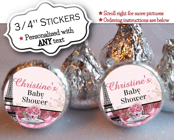 3/4" Candy Stickers, Favor Labels, Paris Eiffel Tower, French, Pink Mauve Roses, Wedding, Bridal or Baby Shower, Birthday, 108 Stickers Il_570xn