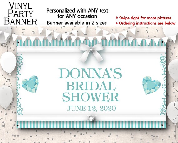 Vinyl Welcome Banner, 36"x20", 48"x30", Aqua & White, Bow, Diamond, Baby or Bridal Shower, Sweet 16, Wedding, Birthday Party, Table Backdrop Il_570xn