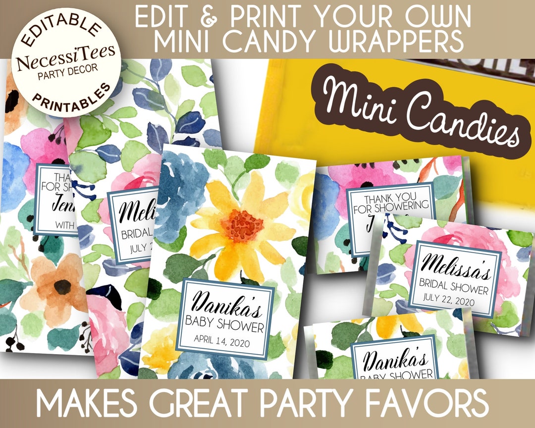 PRINTABLE Miniature Candy Wrappers, Baby or Bridal Shower, Birthday ...