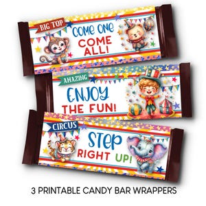 Circus Candy Bar Wrapper Templates: Birthday, Baby Shower (3 PDFs - Digital Download)
